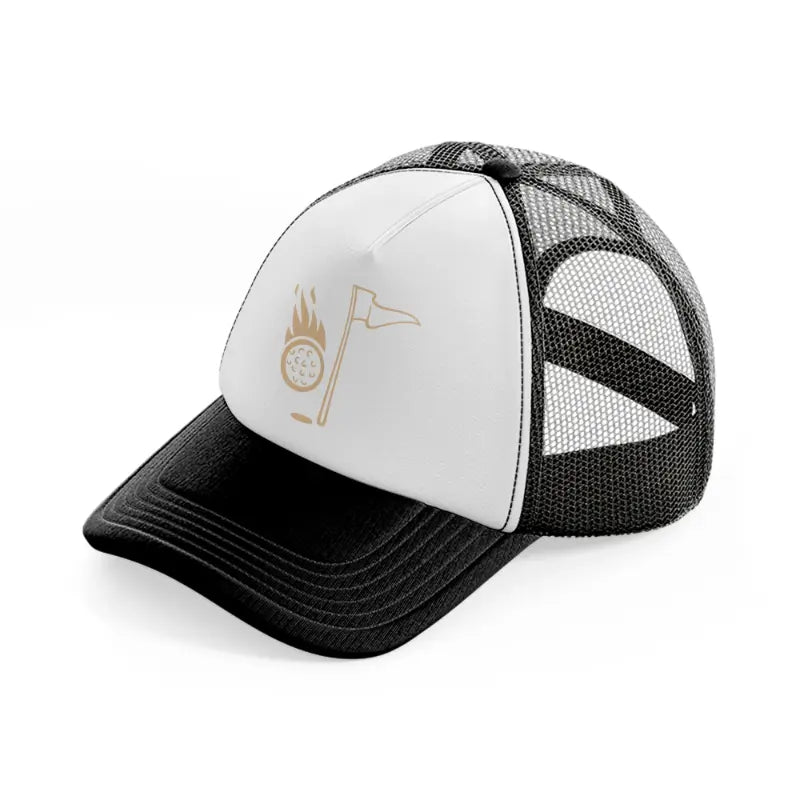 golf ball with flag-black-and-white-trucker-hat