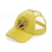 girl golfer-gold-trucker-hat