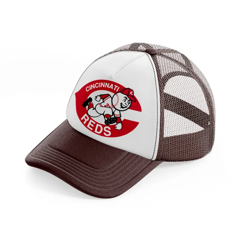 cincinnati reds red badge brown trucker hat