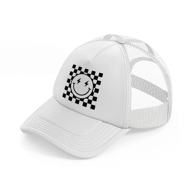 electrifying smiley-white-trucker-hat