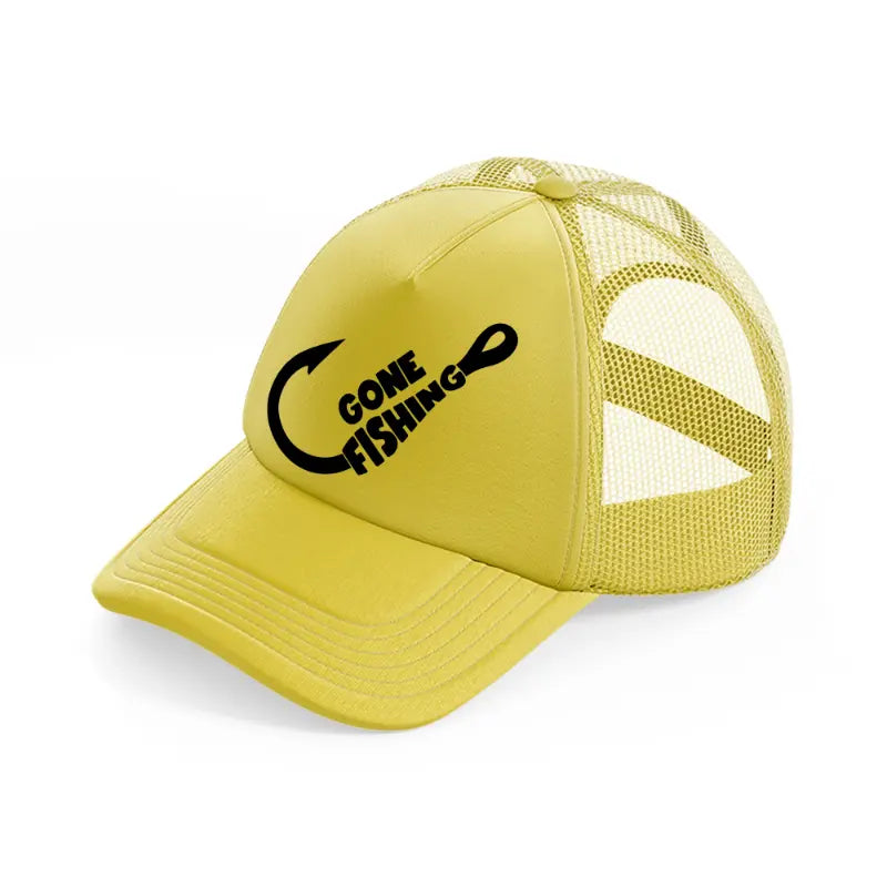 gone fishing hook gold trucker hat