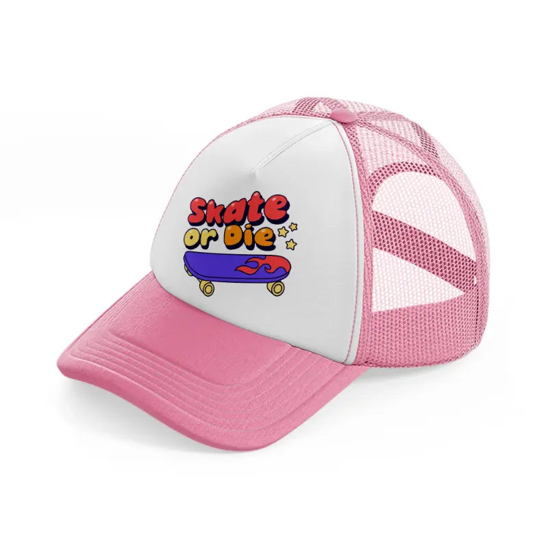 skate or die-pink-and-white-trucker-hat