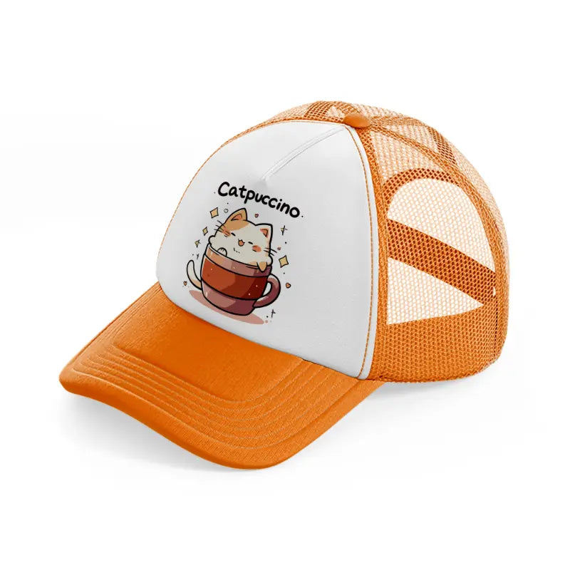 catpuccino cup orange trucker hat