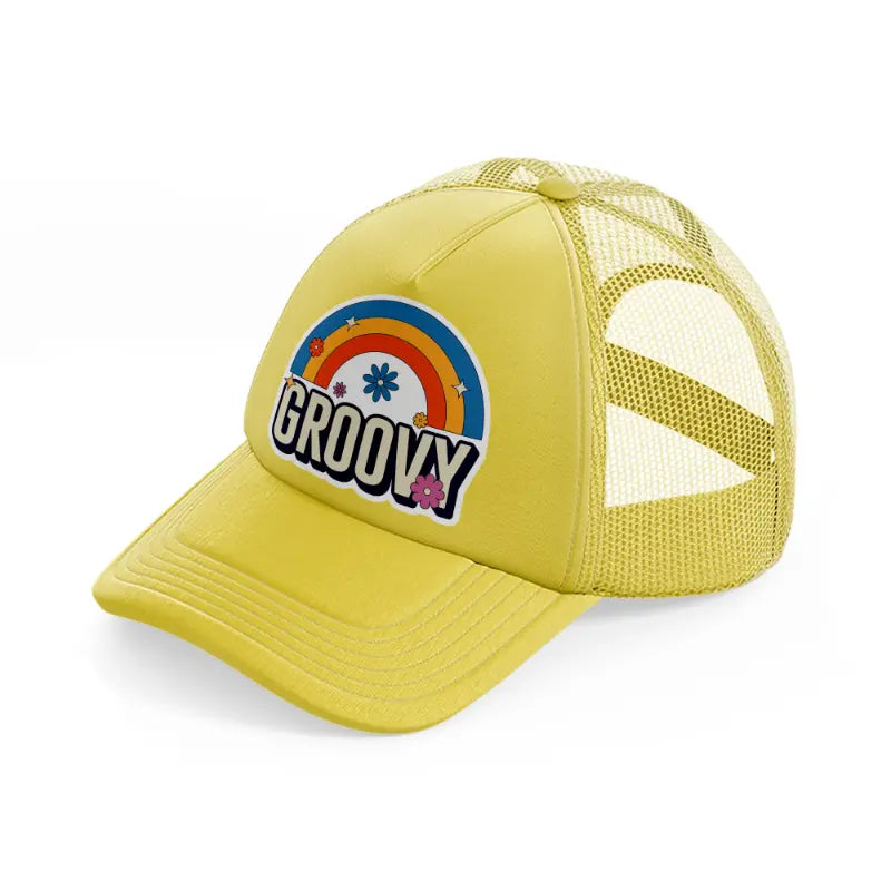 groovy rainbow-gold-trucker-hat