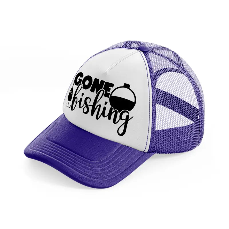 gone fishing transparent purple trucker hat