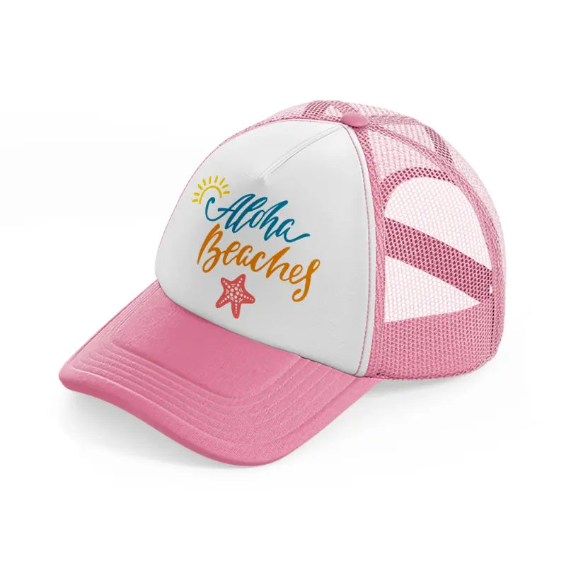 aloha beaches pink and white trucker hat