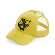 skateboarding skeleton-gold-trucker-hat