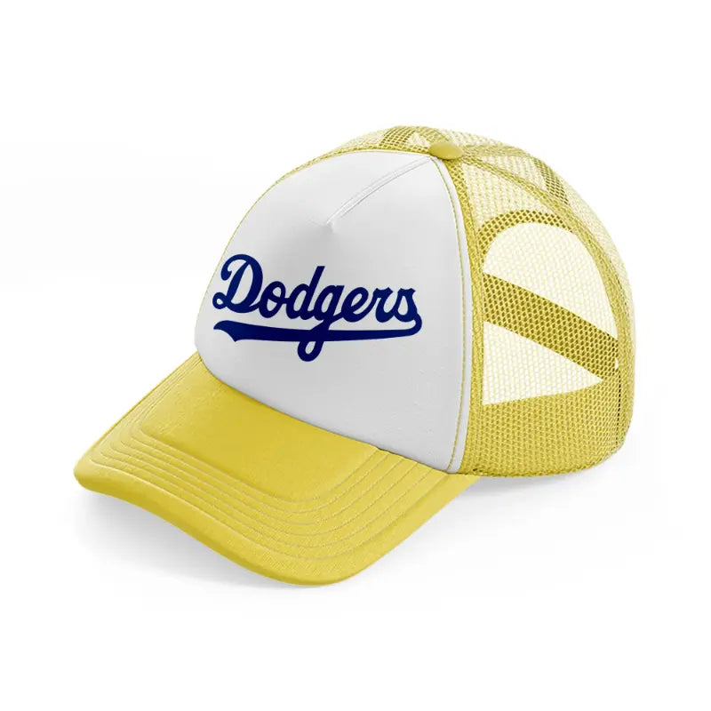 dodgers text-yellow-trucker-hat