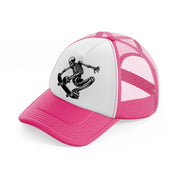 skateboarding skeleton-neon-pink-trucker-hat