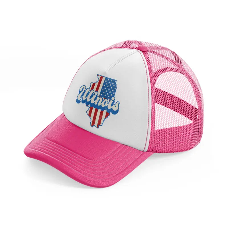 illinois flag-neon-pink-trucker-hat