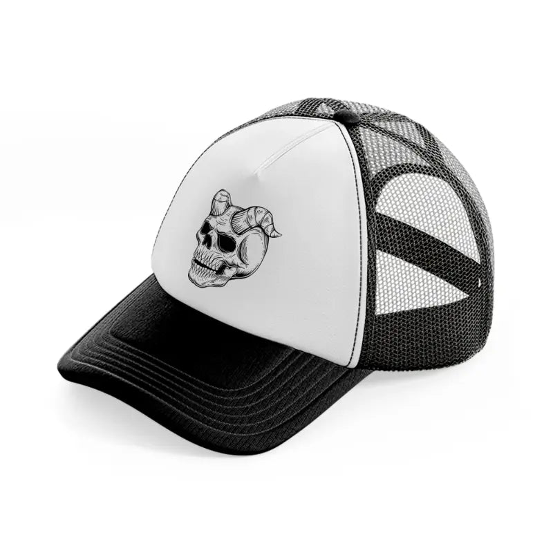 demon's skull-black-and-white-trucker-hat