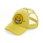 laughing smiley gold trucker hat