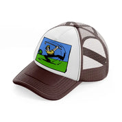 cartoon golfer-brown-trucker-hat