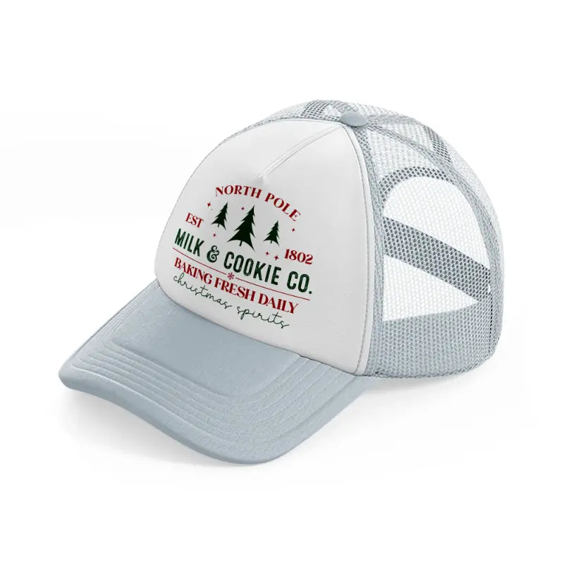 north pole milk & cookie co. baking fresh daily-grey-trucker-hat