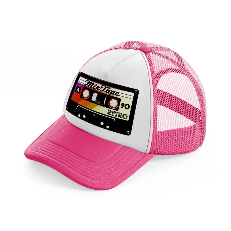 cassette tapes neon pink trucker hat