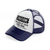 proceed at your own risk navy blue and white trucker hat