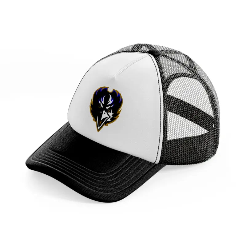 baltimore ravens front face-black-and-white-trucker-hat