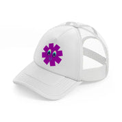 purple smiley flower-white-trucker-hat