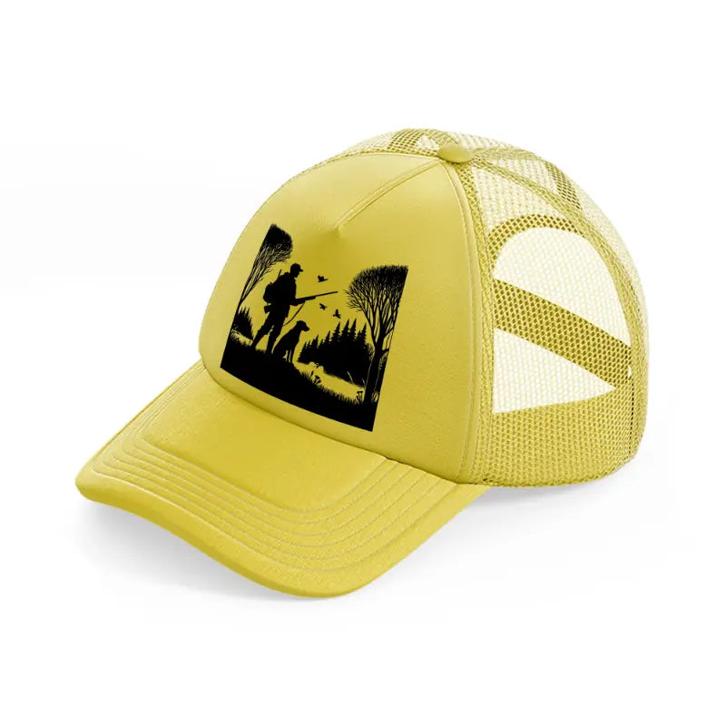 dog & hunter-gold-trucker-hat