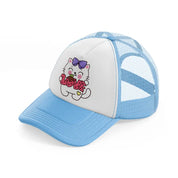 white cute cat-sky-blue-trucker-hat