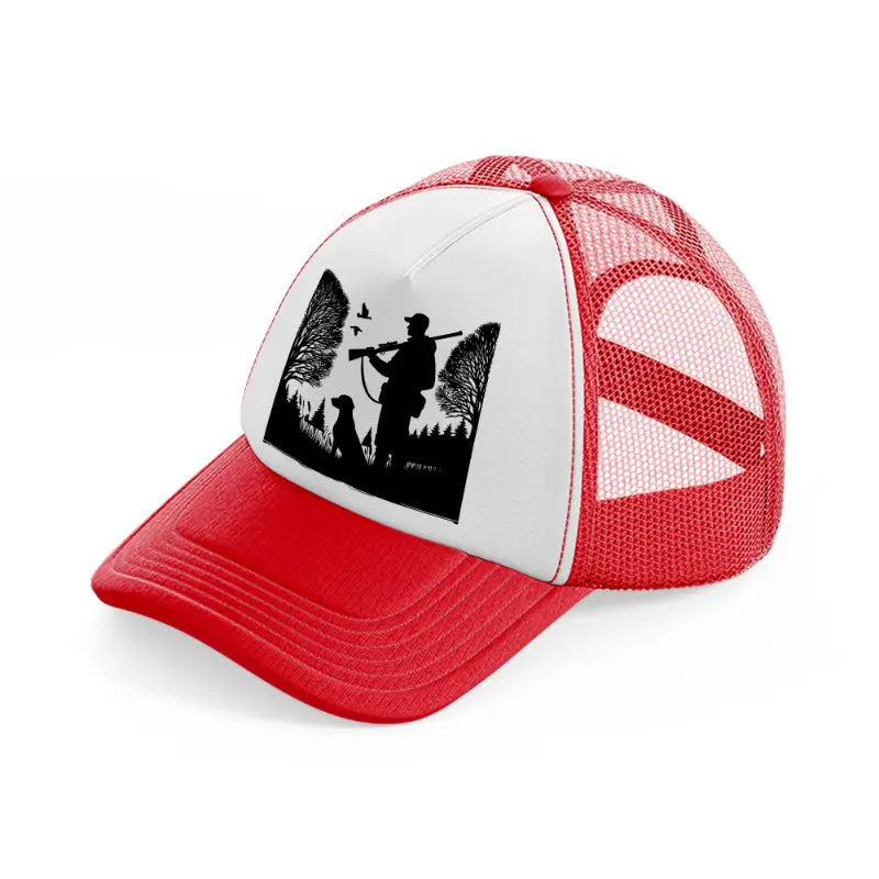 hunter & dog-red-and-white-trucker-hat