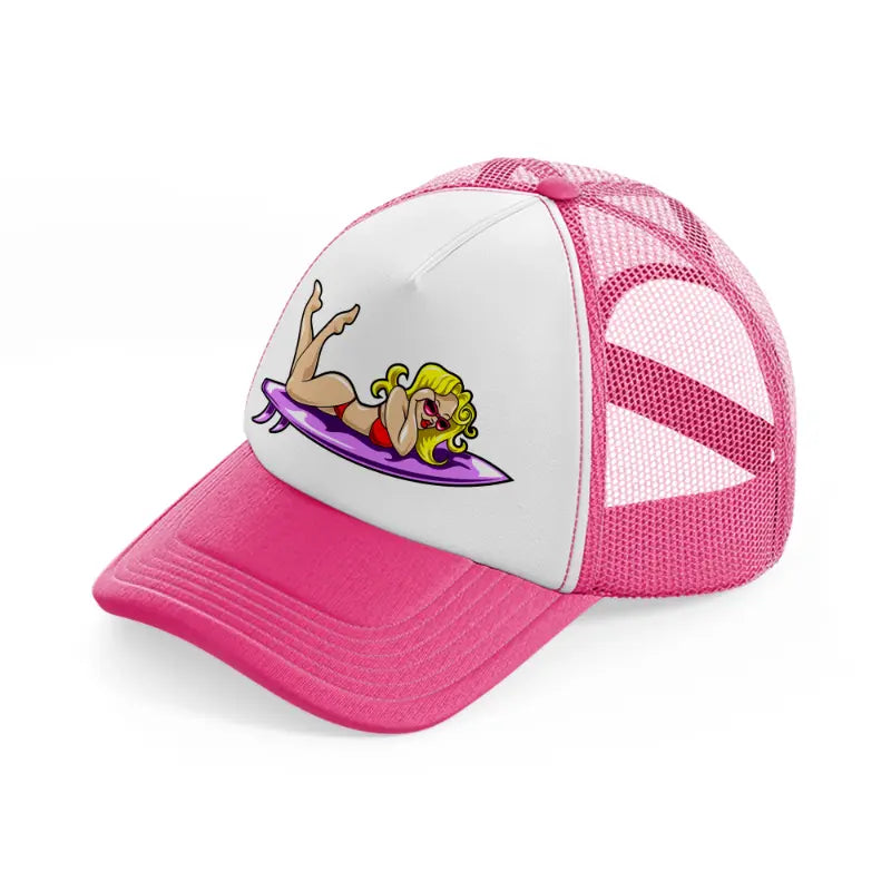 surf girl neon pink trucker hat