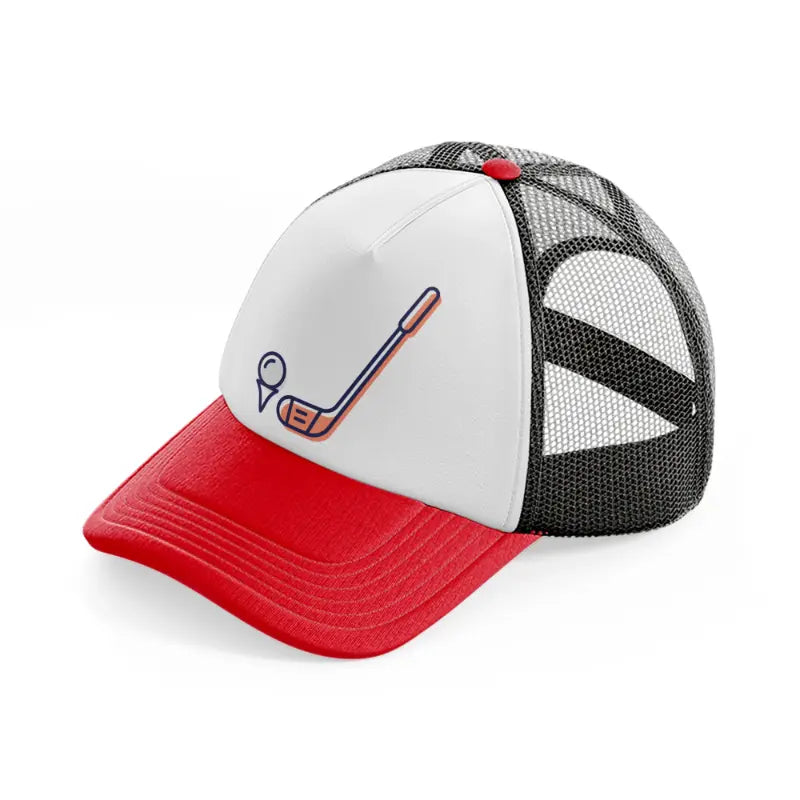 golf stick pink red and black trucker hat