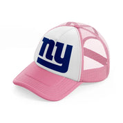 ny emblem-pink-and-white-trucker-hat