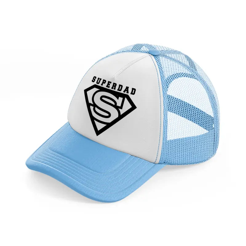 super dad white bg sky blue trucker hat