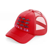 24 red trucker hat