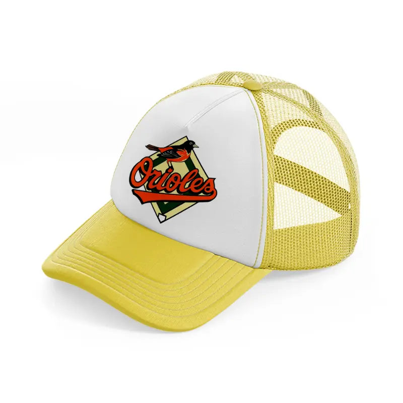 orioles badge yellow trucker hat