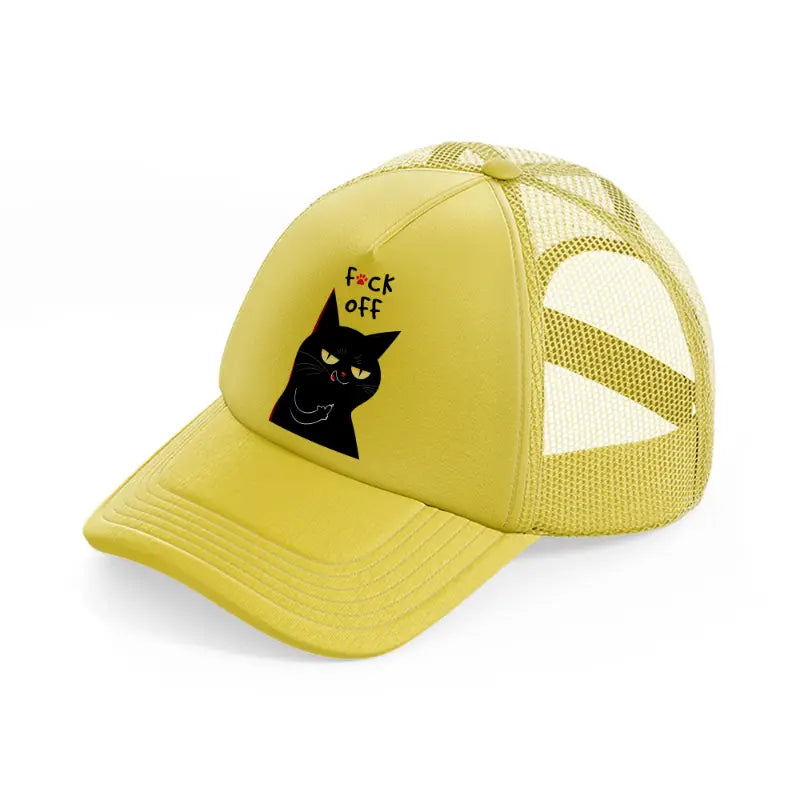 fuck off cat-gold-trucker-hat