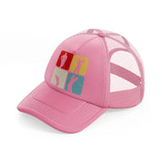 golf pose pink trucker hat