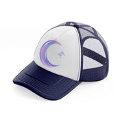 crescent moon with star-navy-blue-and-white-trucker-hat