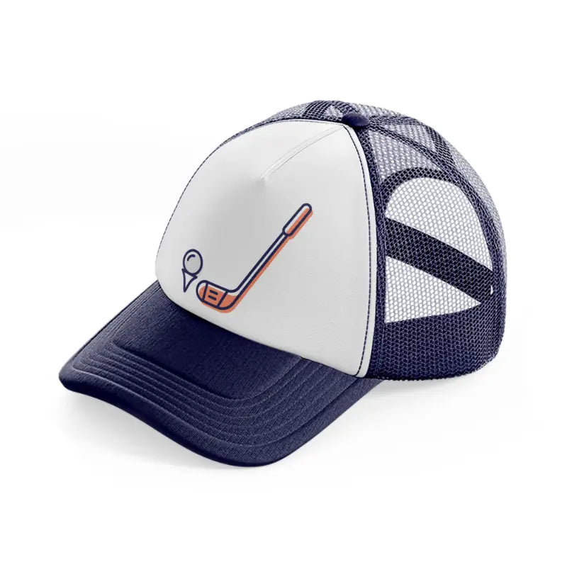 golf stick pink navy blue and white trucker hat