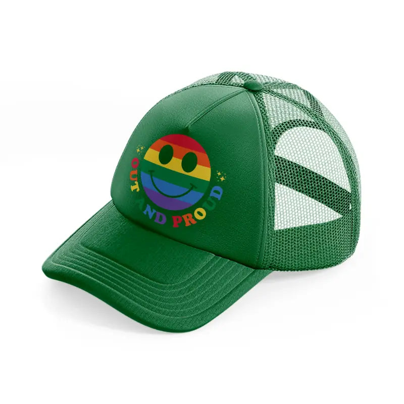 out and proud smile-green-trucker-hat