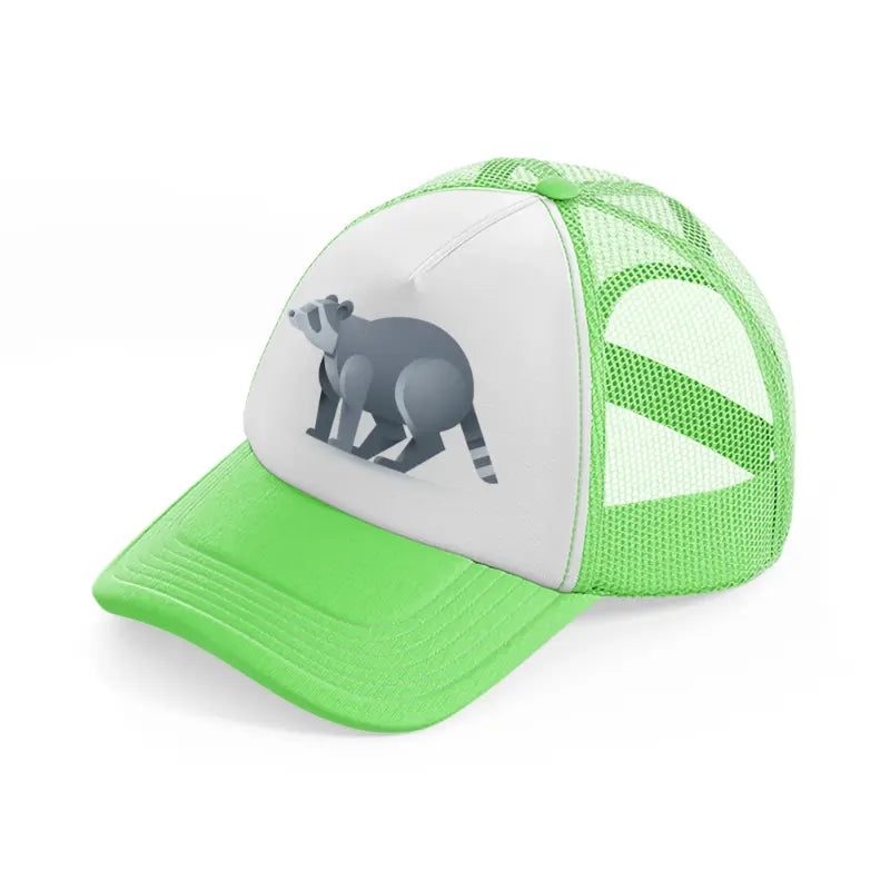 014 raccoon lime green trucker hat