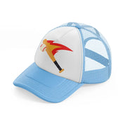 baseball bat hitting sky blue trucker hat