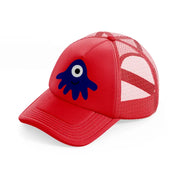 blue monster red trucker hat