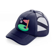 golf flag cartoon-navy-blue-trucker-hat