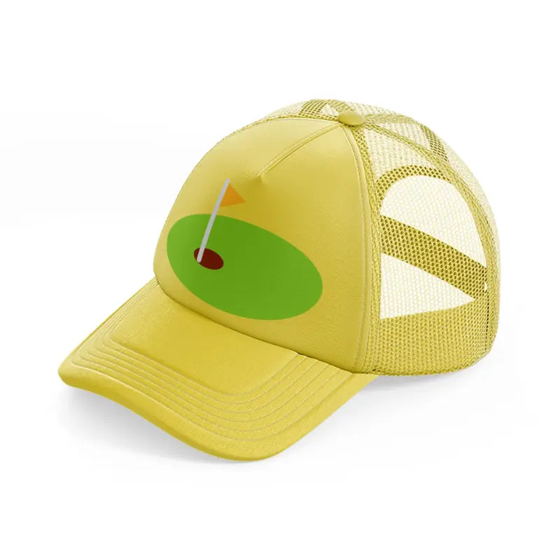 mini golf field gold trucker hat