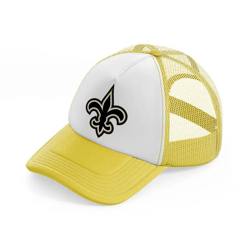 new orleans saints black emblem-yellow-trucker-hat