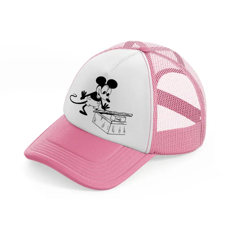 mickey reading-pink-and-white-trucker-hat