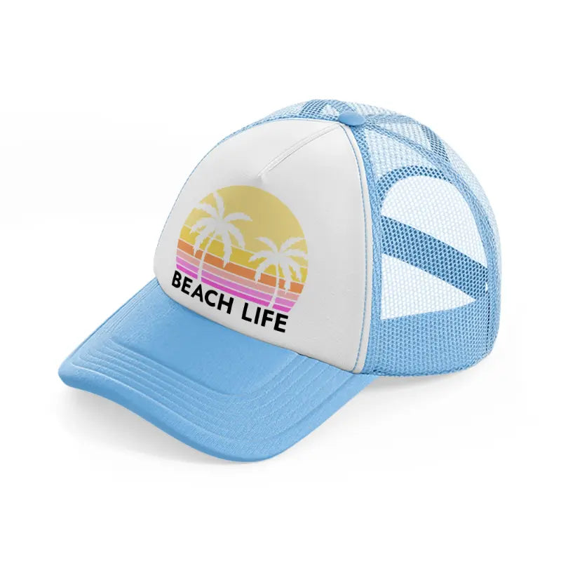 beach life retro sun-sky-blue-trucker-hat