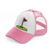 golf flag-pink-and-white-trucker-hat
