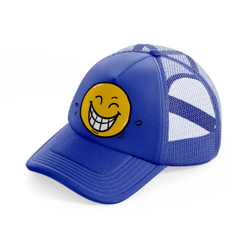 laughing smiley-blue-trucker-hat