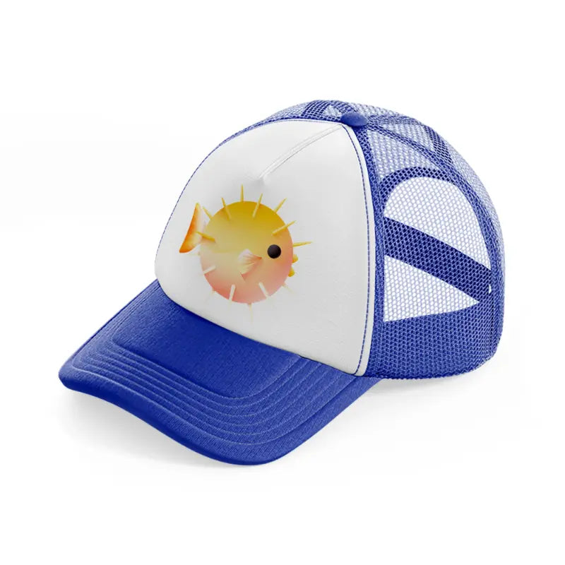 puffer-fish-blue-and-white-trucker-hat