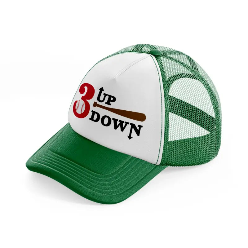 3 up down baseball-green-and-white-trucker-hat