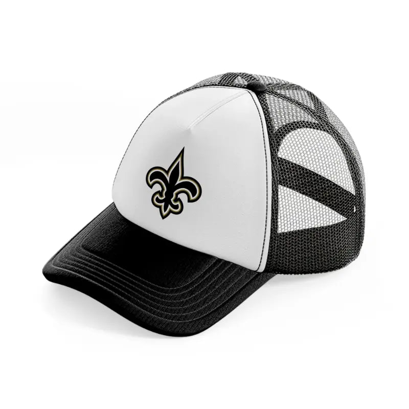 new orleans saints black emblem-black-and-white-trucker-hat