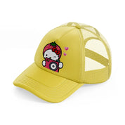 hello kitty strawberry gold trucker hat